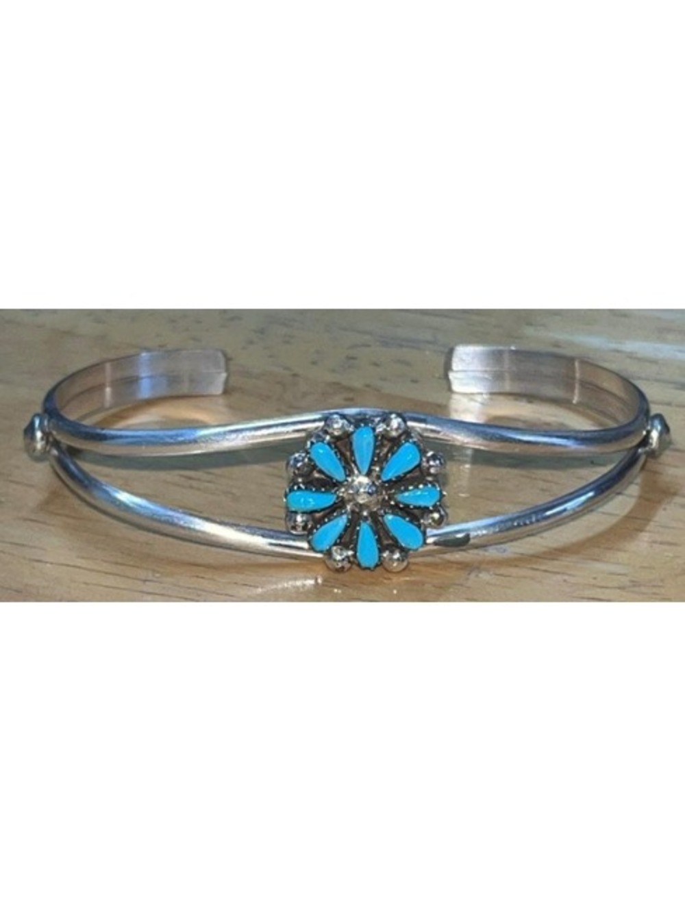 Zuni cluster bracelet sterling silver turquoise cuff needlepoint petit point